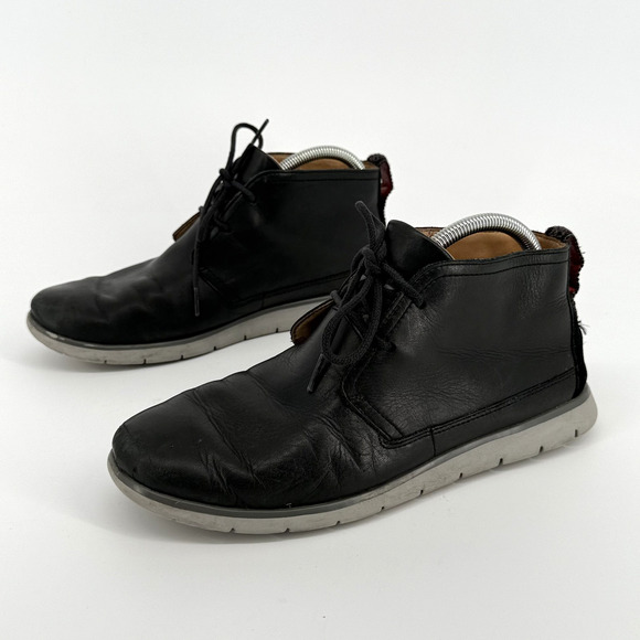 UGG Men Chukka Shoes Sz 9 Black Leather Casual Comfort Walking Sneakers Retro - Picture 2 of 8
